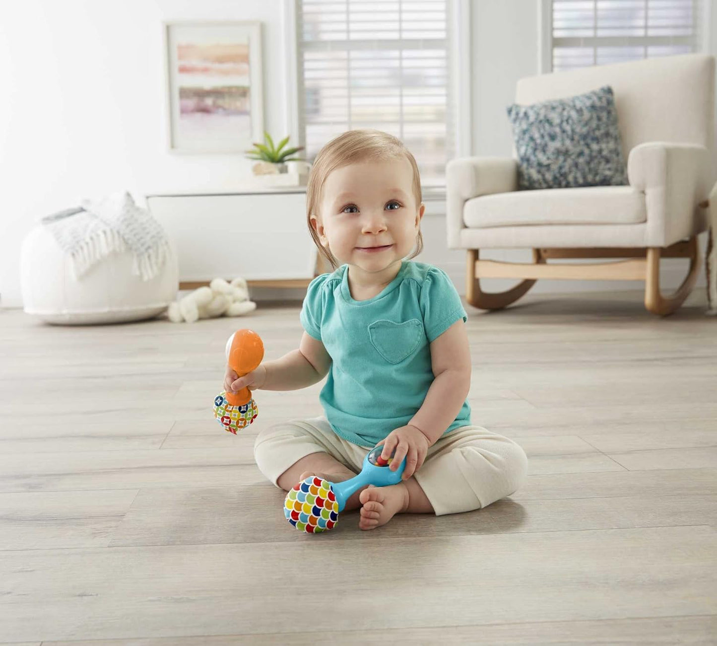 Newborn Toys Rattle 'N Rock Maracas, Set of 2 Soft Musical Instruments for Babies 3+ Months, Blue & Orange