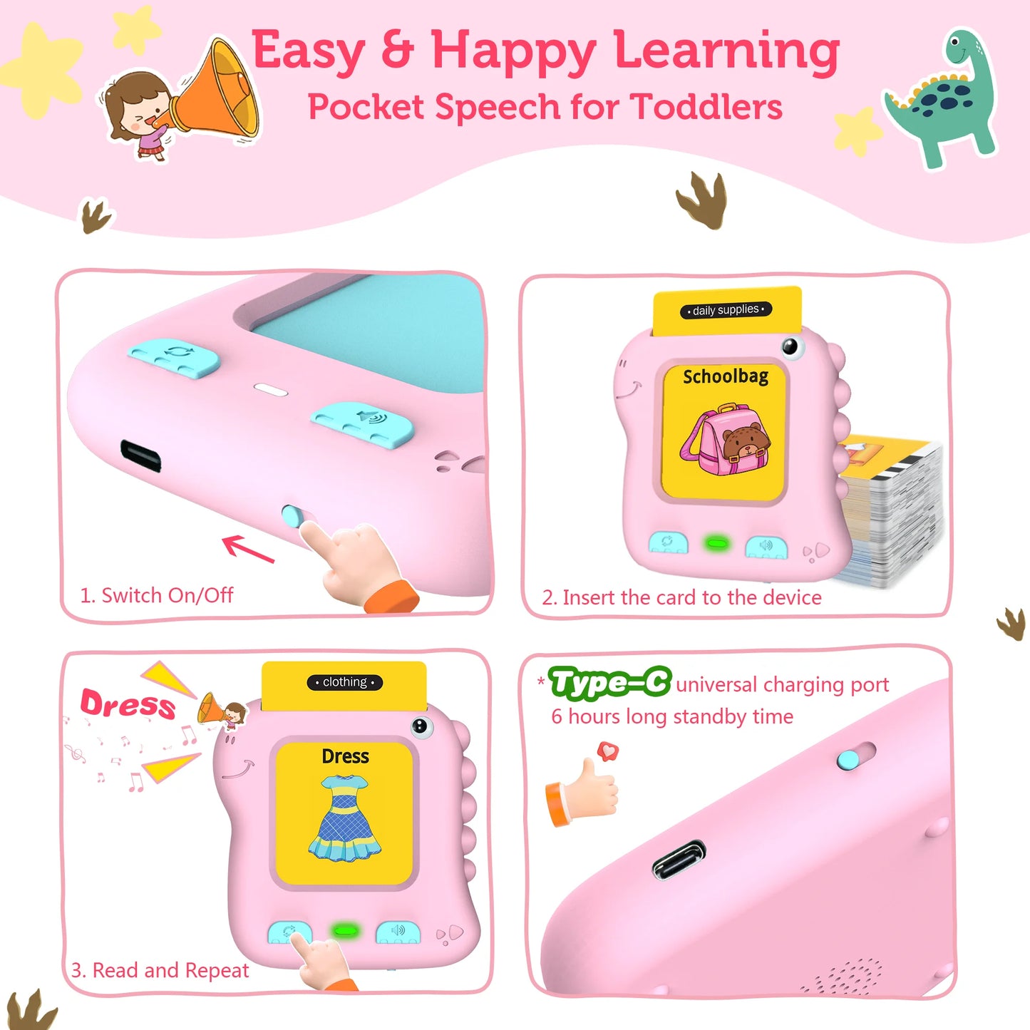 Upgraded Talking Flash Cards,Big Button Toys for 2,3,4,5,6 Years Old Girls, Educational Games for Toddlers, Preschool Learning Toys for 2 3 4 5 6 Years Old Kids, Dinosaur Toys, Christmas Gifts