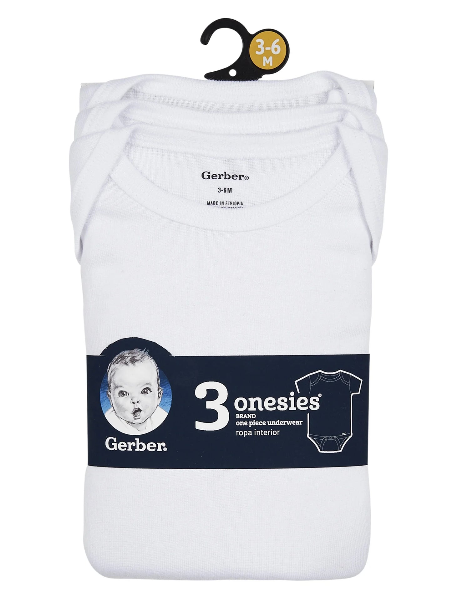 Baby Boy or Girl Unisex White Short Sleeve Cotton Bodysuit, 3-Pack, Sizes Preemie - 24 Months