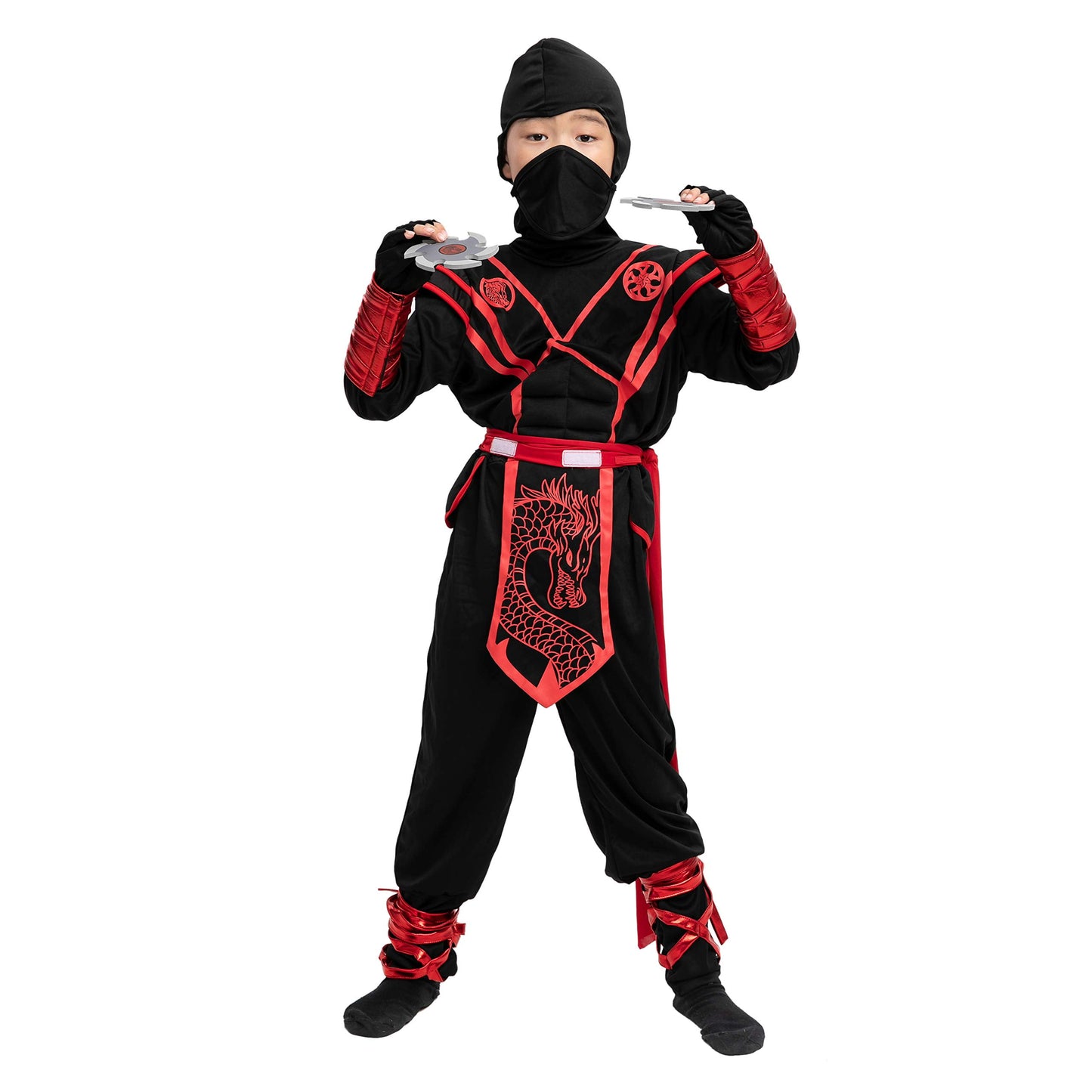 Red Ninja Costume for Kids Halloween Dress up Party Outfit Set, L