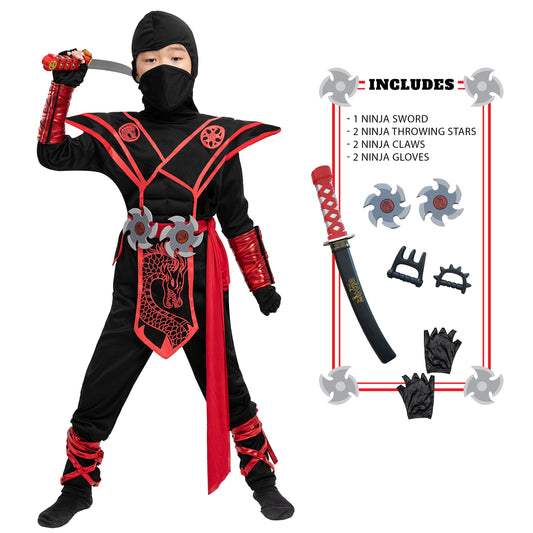 Red Ninja Costume for Kids Halloween Dress up Party Outfit Set, L