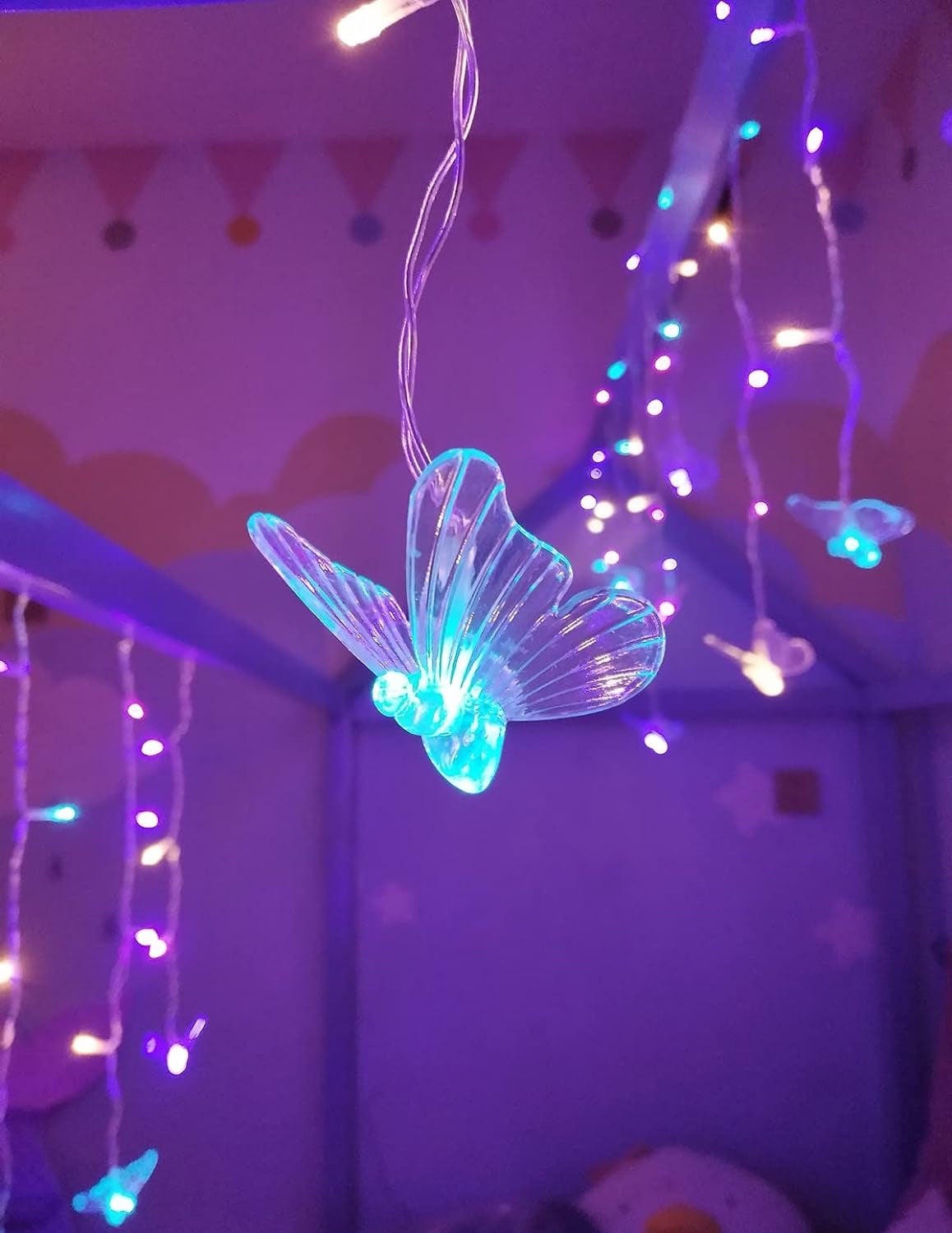 Butterfly Fairy Lights for Bedroom Curtain Lights Twinkle Pastel Cute String Lights Led Hanging for Kids Girls Room for Wall Bed Ceiling Decor with Remote Dimmer