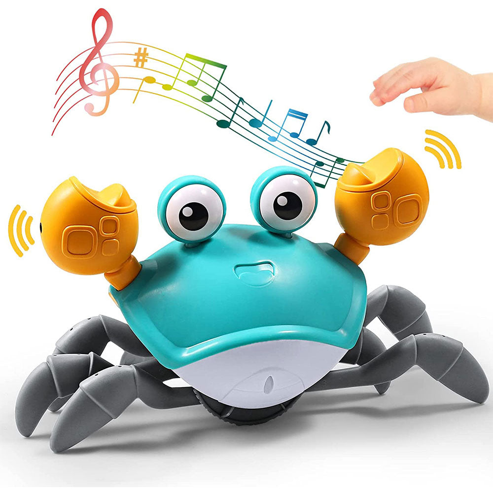 Sensing Crawling Crab Tummy Time Baby Toys  Interactive Walking Dancing Toy with Music Sounds & Lights Infant Fun Birthday Gift Toddler Boy Girl Usb Charging Cable Included Blue