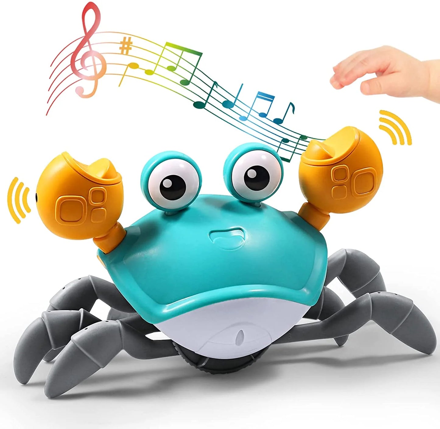 Sensing Crawling Crab, Tummy Time Baby Toys, Interactive Walking Dancing Toy with Music Sounds & Lights, Newborn Infant Fun Birthday Gift Toddler Boy Girl, USB Charging Cable Included (Green)