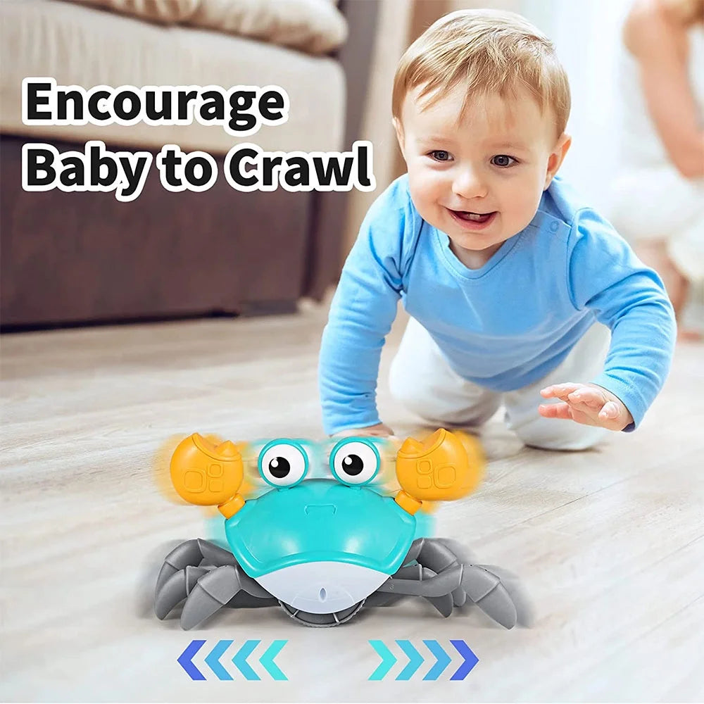 Sensing Crawling Crab Tummy Time Baby Toys  Interactive Walking Dancing Toy with Music Sounds & Lights Infant Fun Birthday Gift Toddler Boy Girl Usb Charging Cable Included Blue