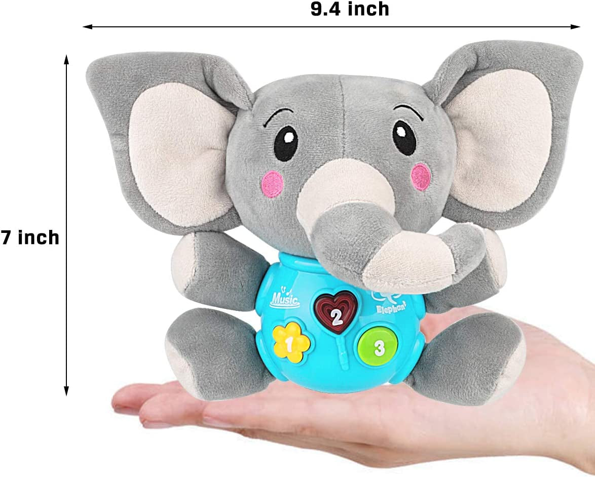 Plush Elephant Music Baby Toys 0 3 6 9 12 Months, Cute Stuffed Aminal Light up Baby Toys Newborn Baby Musical Toys for Infant Babies Boys & Girls Toddlers 0 to 36 Months (Gray)