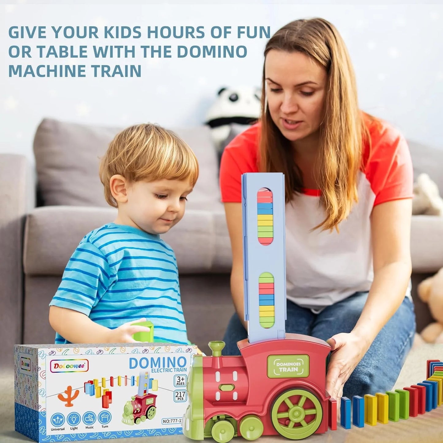 Domino Express Train Toy Set - Automatic Domino Train with Lights & Music, Creative Domino Game for Kids Age 3-8