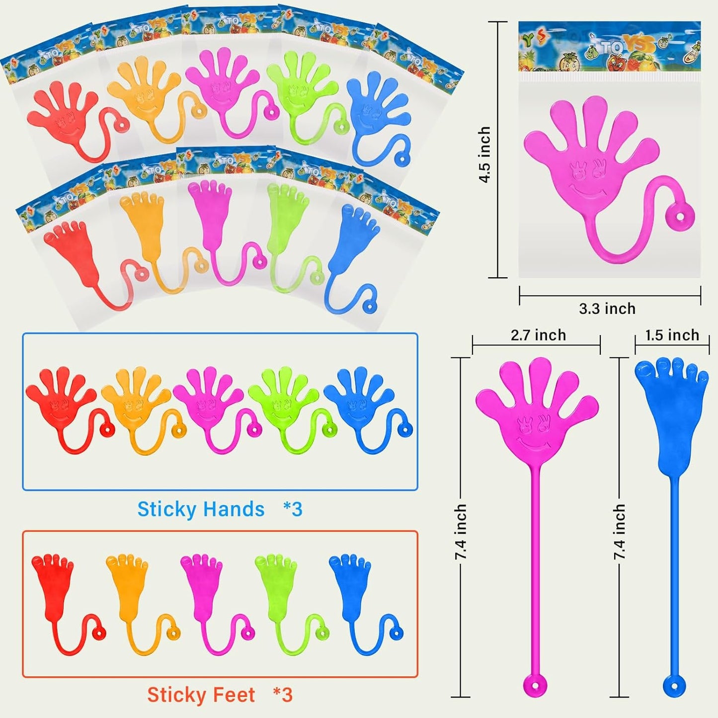 Sticky Hands Bulk 30 PCS Party Favors for Kids 4-8,8-12 Year Stretchy Sticky Hand Feet Goodie Bags Stuffers for Kids Treasure Box Toys for Classroom Small Mini Prizes Birthday Party Supplies Slap Hand