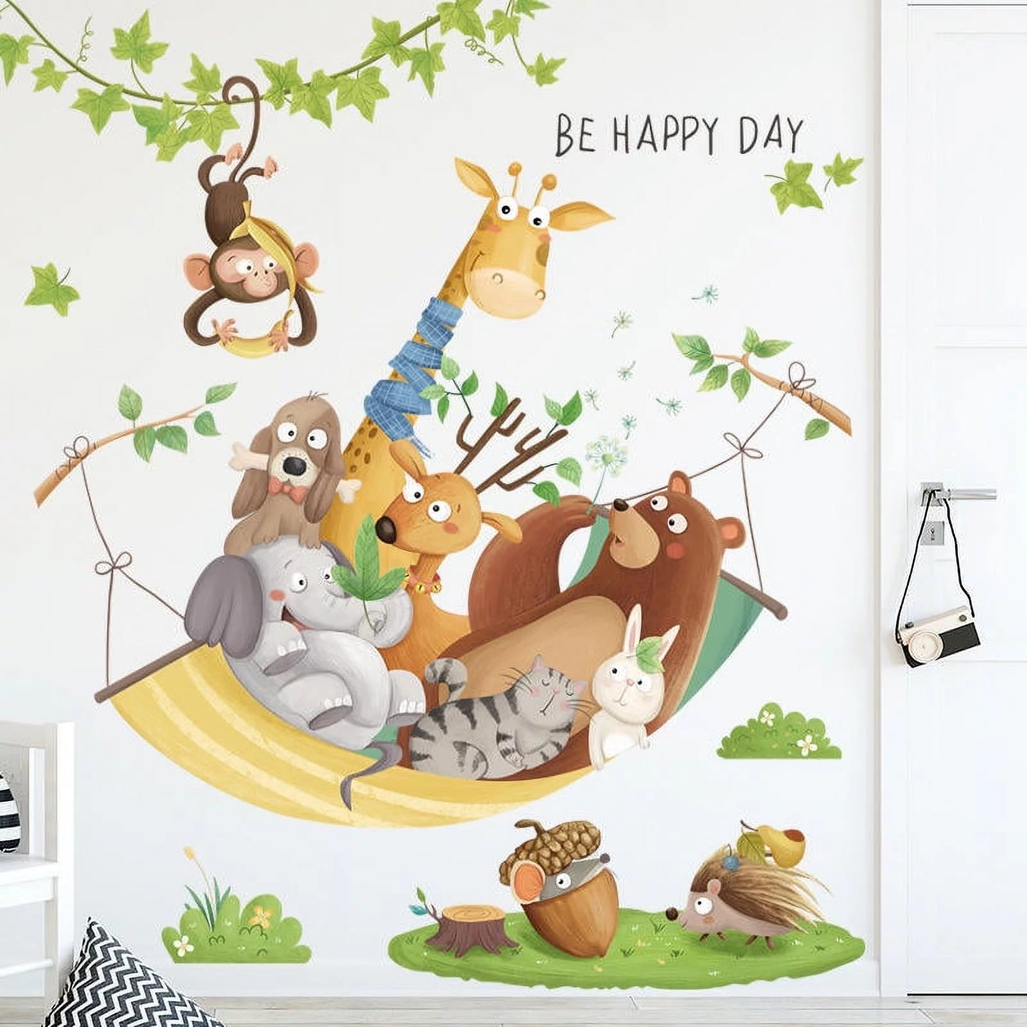 Good Night Baby Elephant and Giraffe Wall Stickers for Kids Baby Room Decorative Wall Decal