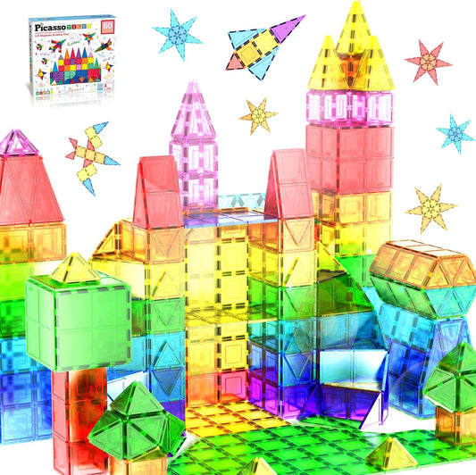 60 Piece Set 60Pcs Magnet Building Tiles Clear Magnetic 3D Blocks Construction Playboards - Creativity beyond Imagination, Inspirational, Recreational, Educational, Conventional