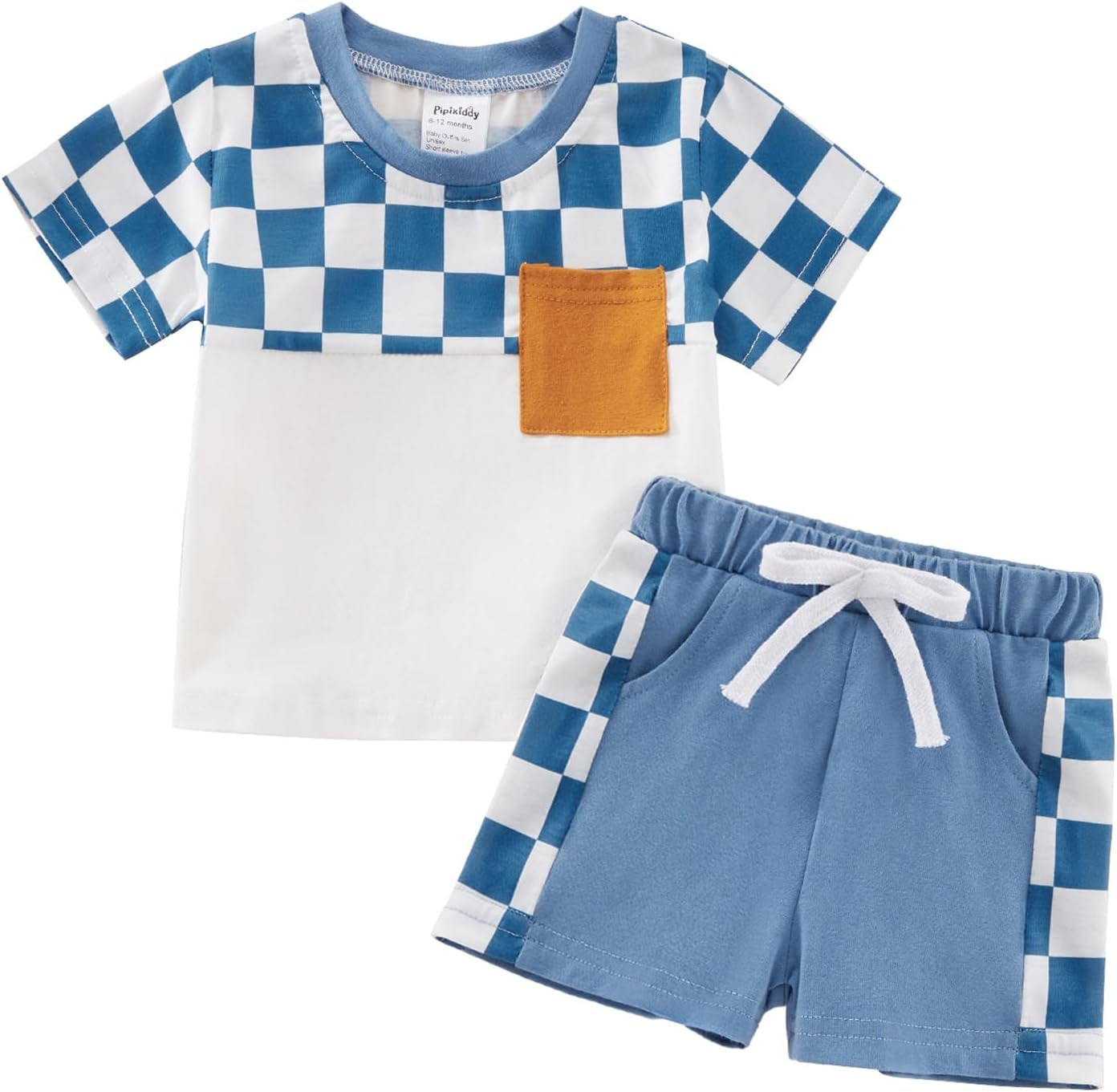 Toddler Baby Boy Summer Outfit Set Short Sleeve Patchwork T-Shirt Tops Pocket Elastic Waist Shorts Casual Clothes