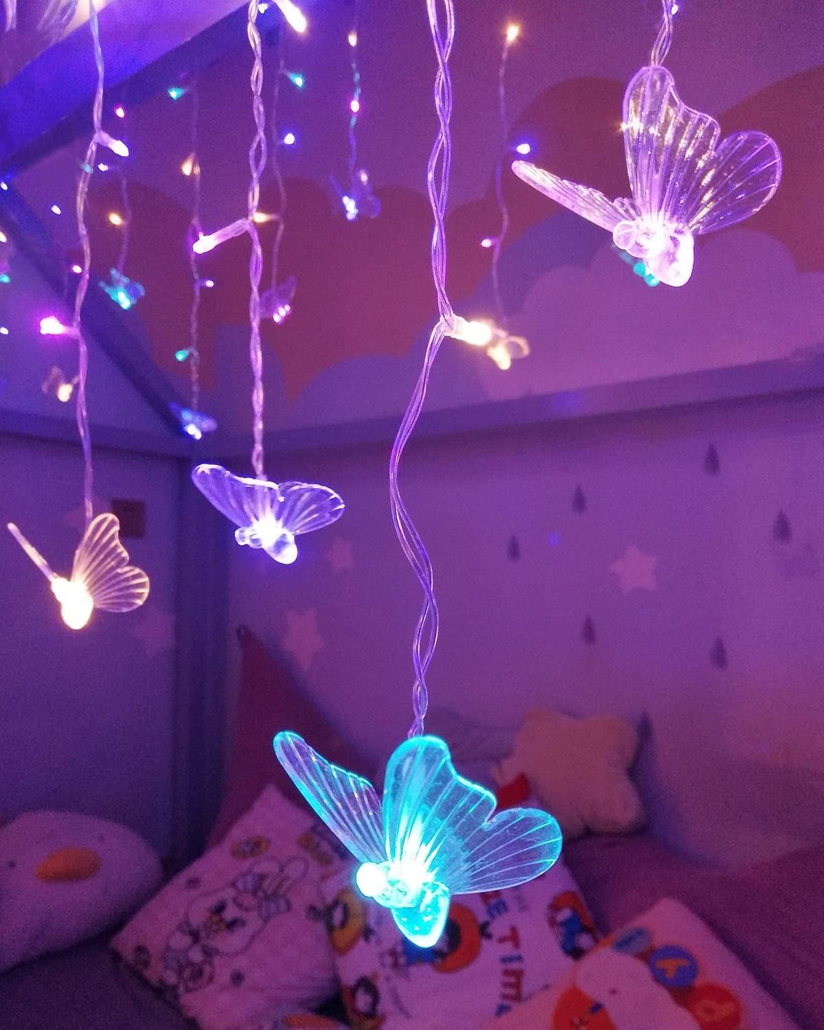 Butterfly Fairy Lights for Bedroom Curtain Lights Twinkle Pastel Cute String Lights Led Hanging for Kids Girls Room for Wall Bed Ceiling Decor with Remote Dimmer