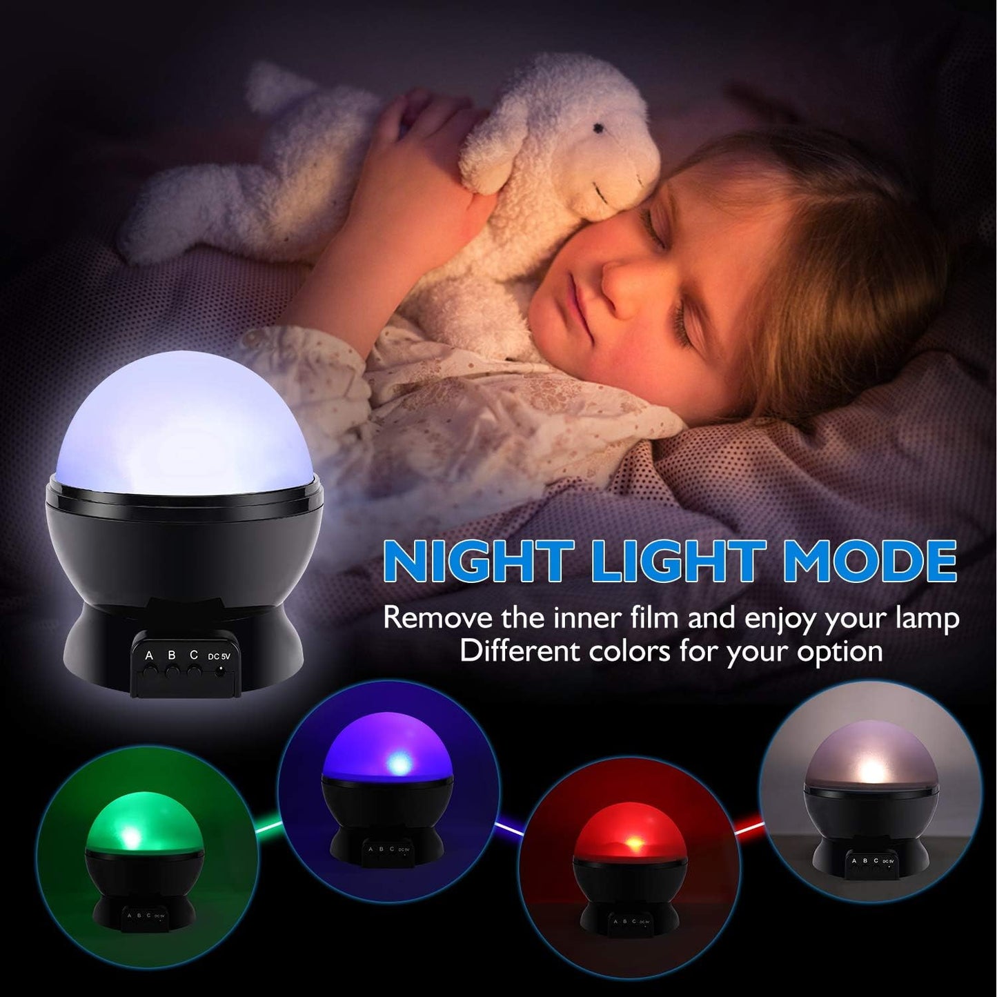 Night Light for Kids, Kids Night Light, Star Night Light, Nebula Star Projector 360 Degree Rotation - 4 LED Bulbs 12 Light Color Changing with USB Cable, Romantic Gifts for Men Women Children