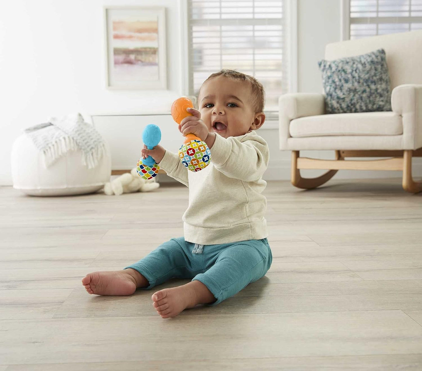 Newborn Toys Rattle 'N Rock Maracas, Set of 2 Soft Musical Instruments for Babies 3+ Months, Blue & Orange