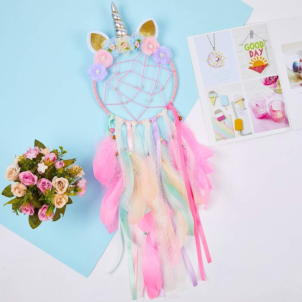 Dream Catchers for Kids Unicorn Wall Decor for Girls Bedroom Flower Feather Wall Hanging Decoration