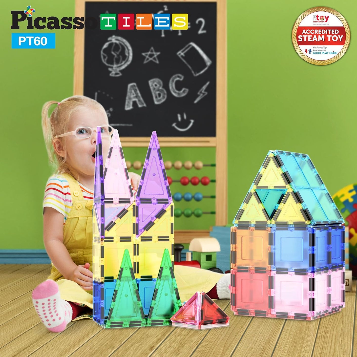 60 Piece Set 60Pcs Magnet Building Tiles Clear Magnetic 3D Blocks Construction Playboards - Creativity beyond Imagination, Inspirational, Recreational, Educational, Conventional