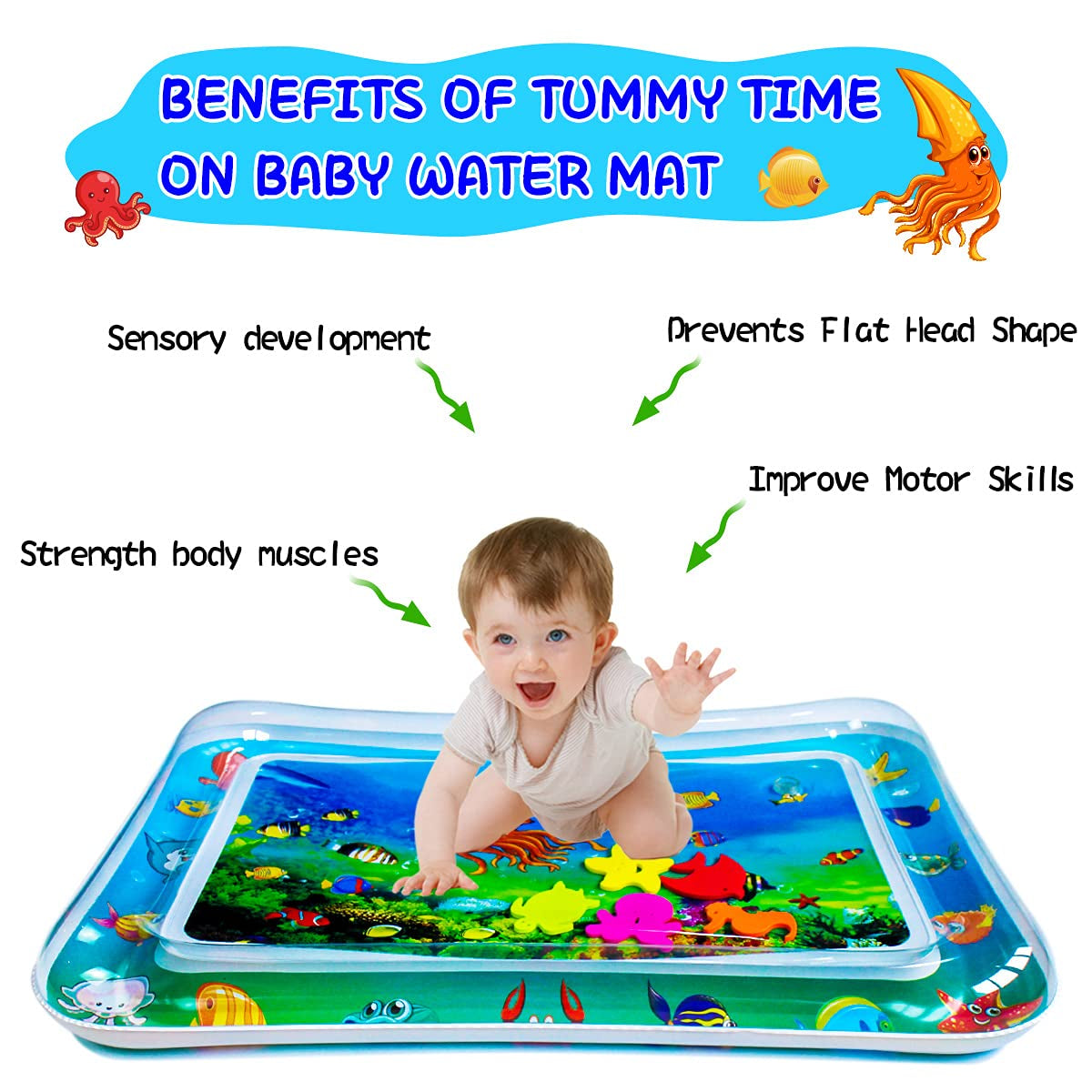 Water Mat Infant Toys, Water Mat Baby, Inflatable Play Mat Water Mat Baby Toys, Fun Early Development Activity Play Center for Newborn (27.5 X 20 In)