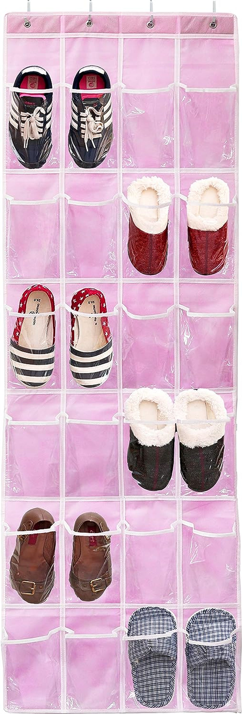 24 Pockets - Crystal Clear over the Door Hanging Shoe Organizer, Pink