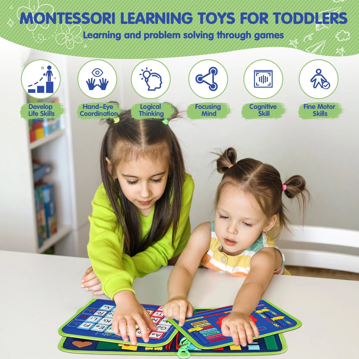 Busy Board Montessori Toys for 1 2 3 4 Year Old 7 in 1 Sensory Board for Toddlers Preschool Learning Activities