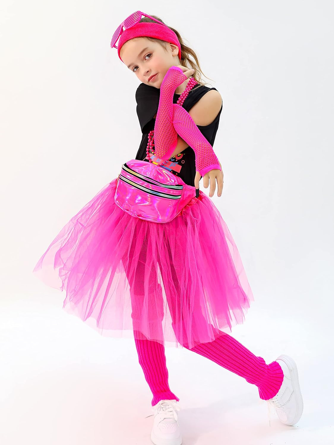 13 Pieces Kids 80S Costume Accessories Set Girl'S 80S Cosplay T-Shirt Tutu Outfit Headband Necklace Gloves Leg Warmer