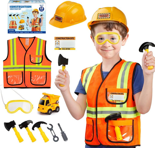 Construction Worker Costume for Boys and Toddler Builder Career Outfit Pretend Role Play Dress up for Kids,Ages 3 4 5 6 7