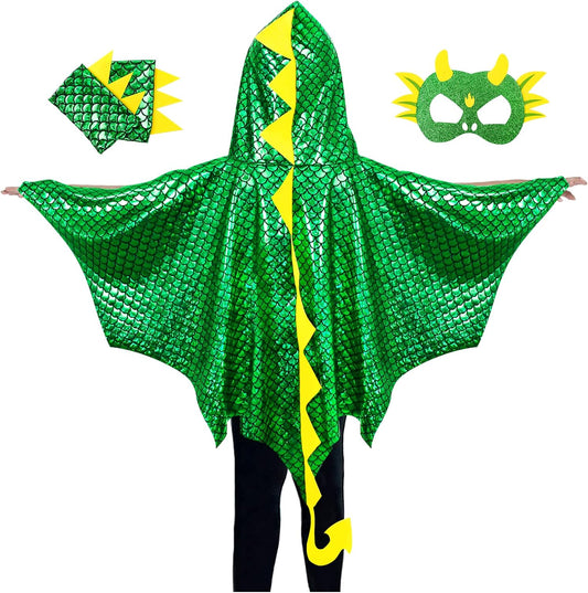 Dragon-Wings-Costume for Kids Toddler Boys Dress-Up Clothes, Dinosaur-Cape and Mask Gloves as Girls Dino Party Gift