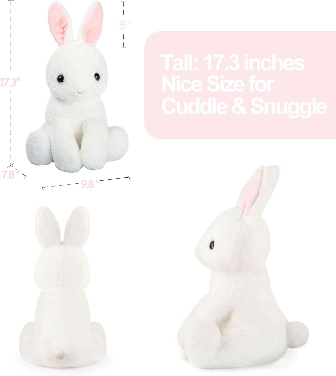 Rabbit Bunny Stuffed Animals Plush Toys with Pink Ears for Kids Girls Boys Girls Babies Birthday Easter Christmas Bedtime Gifts, off White