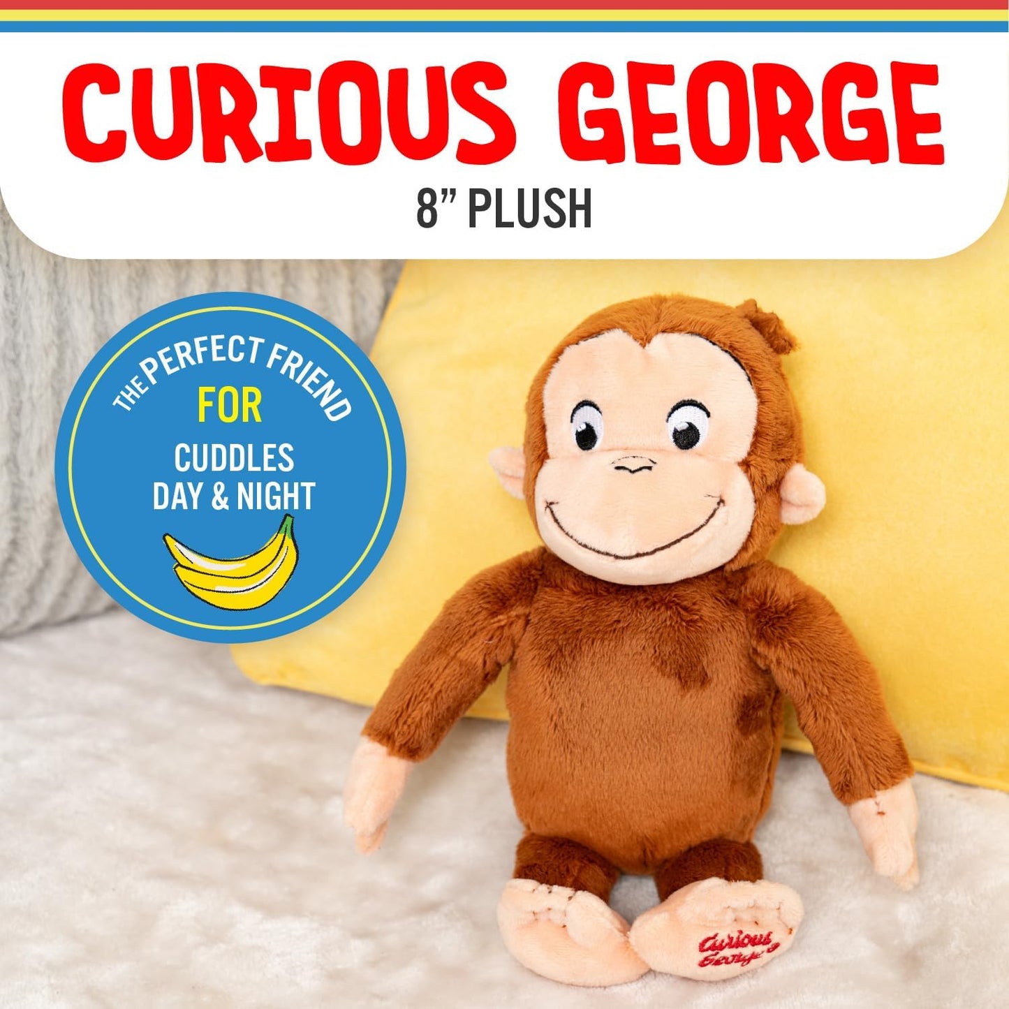 Curious George Monkey Stuffed Animal Plush Toys Soft Cutest Cuddle Plushie Gifts for Baby and Toddler Boys and Girls - 8 Inches