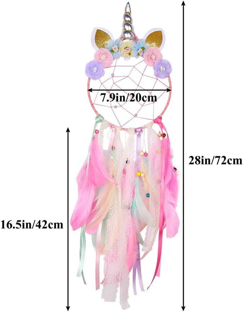 Dream Catchers for Kids Unicorn Wall Decor for Girls Bedroom Flower Feather Wall Hanging Decoration