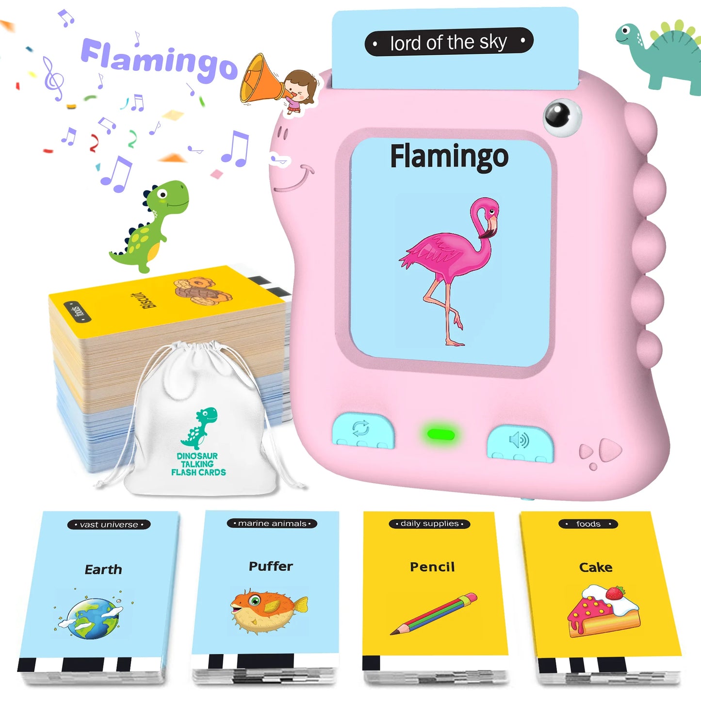 Upgraded Talking Flash Cards,Big Button Toys for 2,3,4,5,6 Years Old Girls, Educational Games for Toddlers, Preschool Learning Toys for 2 3 4 5 6 Years Old Kids, Dinosaur Toys, Christmas Gifts