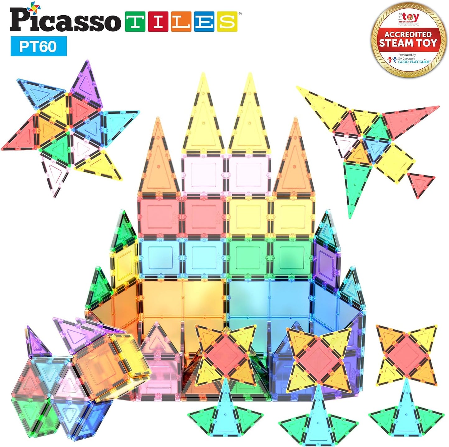 60 Piece Set 60Pcs Magnet Building Tiles Clear Magnetic 3D Blocks Construction Playboards - Creativity beyond Imagination, Inspirational, Recreational, Educational, Conventional