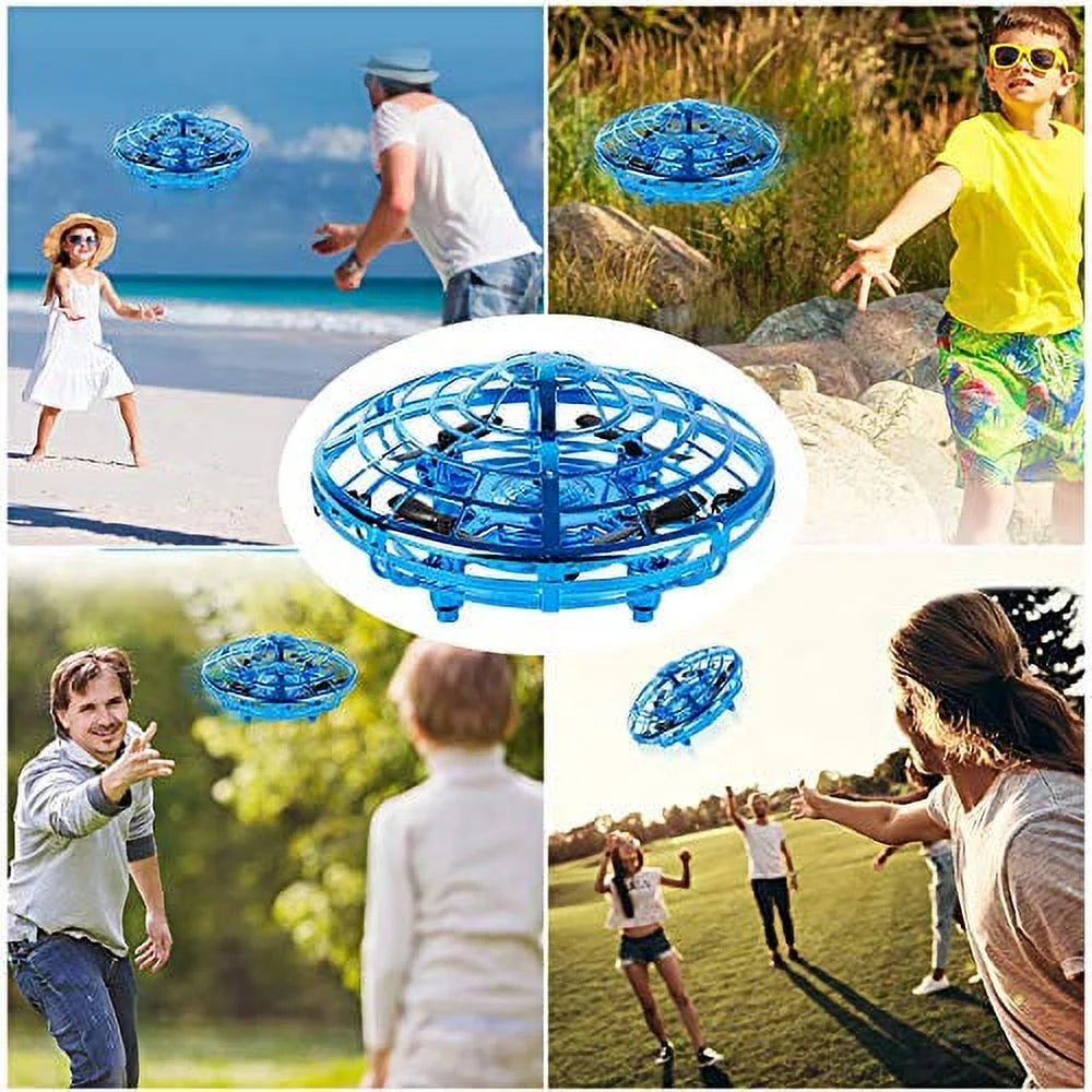 Mini Drones for Kids & Adults, RC UFO Helicopter with LED Lights, Hand Operated Easy Indoor Outdoor Small Orb Flying Ball Drone Toys Gifts for Beginners, Boys & Girls(Blue)