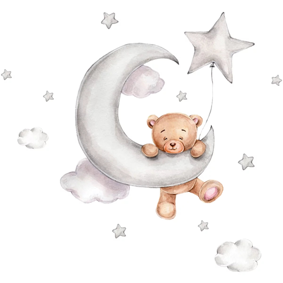 Bear Sleeping on the Moon and Stars Wall Stickers for Kids Room Baby Room Decoration Wall Decals Room Interior