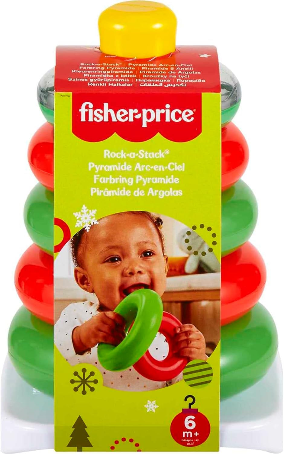 Baby Toy Holiday Rock-A-Stack, Red & Green Ring Stacking Activity for Developmental Play Infants Ages 6+ Months