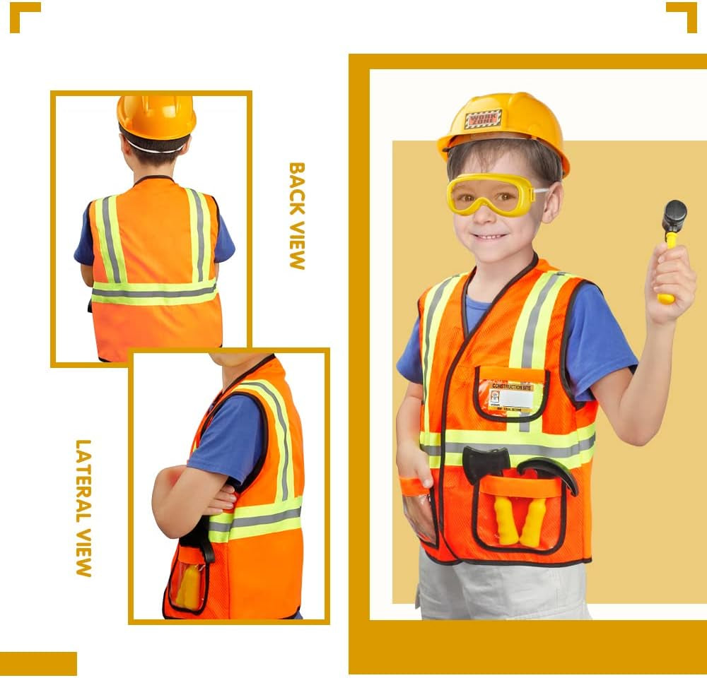 Construction Worker Costume for Boys and Toddler Builder Career Outfit Pretend Role Play Dress up for Kids,Ages 3 4 5 6 7