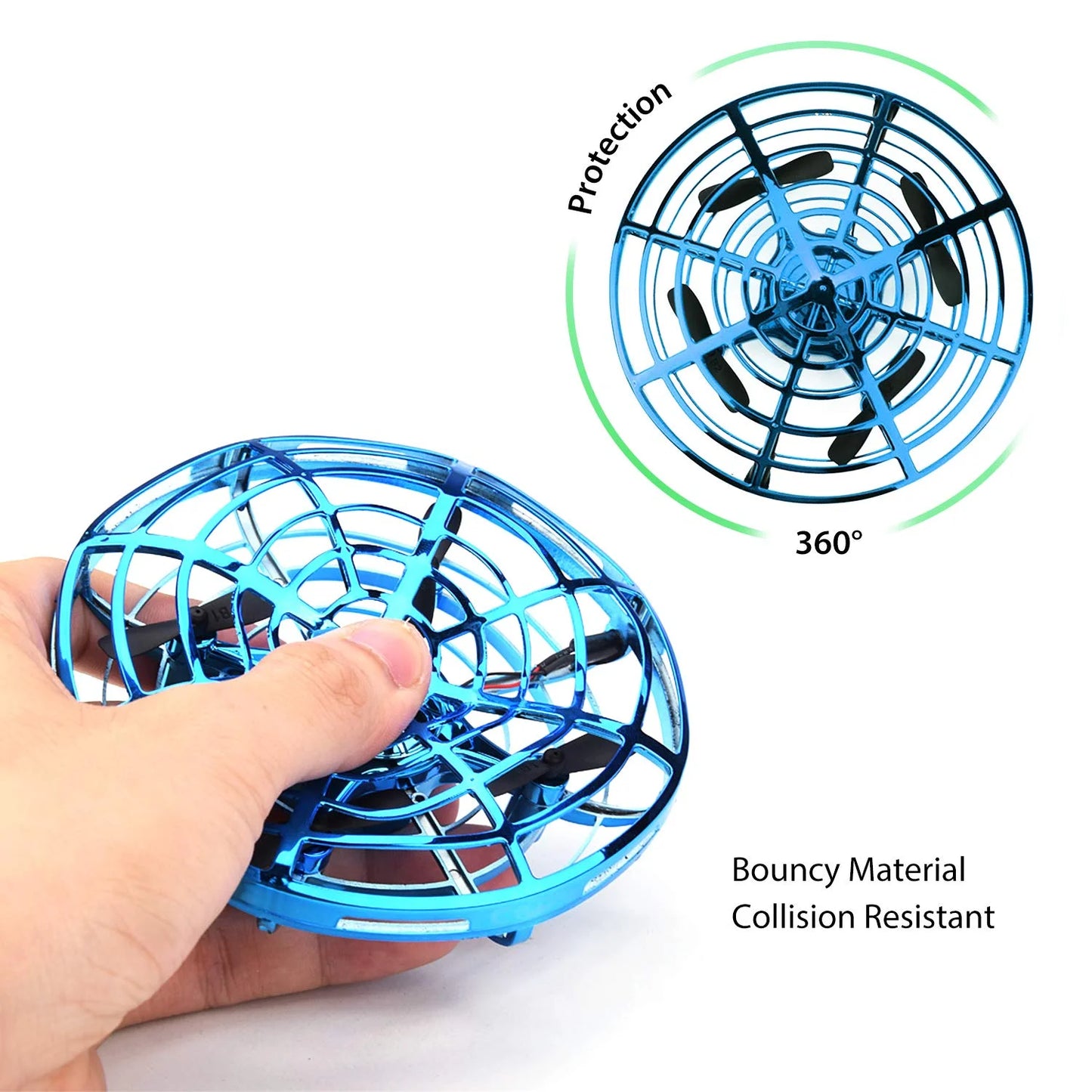 Mini Drones for Kids & Adults, RC UFO Helicopter with LED Lights, Hand Operated Easy Indoor Outdoor Small Orb Flying Ball Drone Toys Gifts for Beginners, Boys & Girls(Blue)