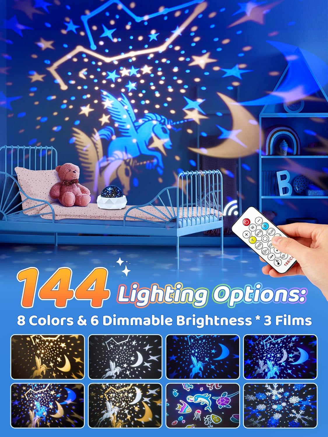 Night Light Projector for Kids Room+12 White Noises+144 Lightings, 3 Films +USB Rechargeabl Kids Night Light Projector, Star Night Light Projector Night Light for Kids Projector Night Light for Kids