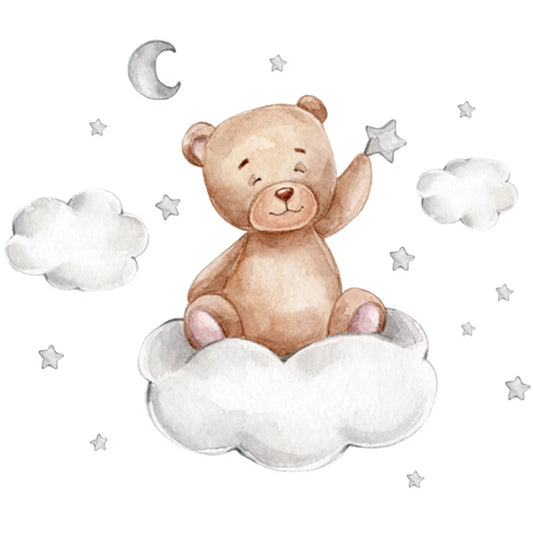 Bear Sleeping on the Moon and Stars Wall Stickers for Kids Room Baby Room Decoration Wall Decals Room Interior