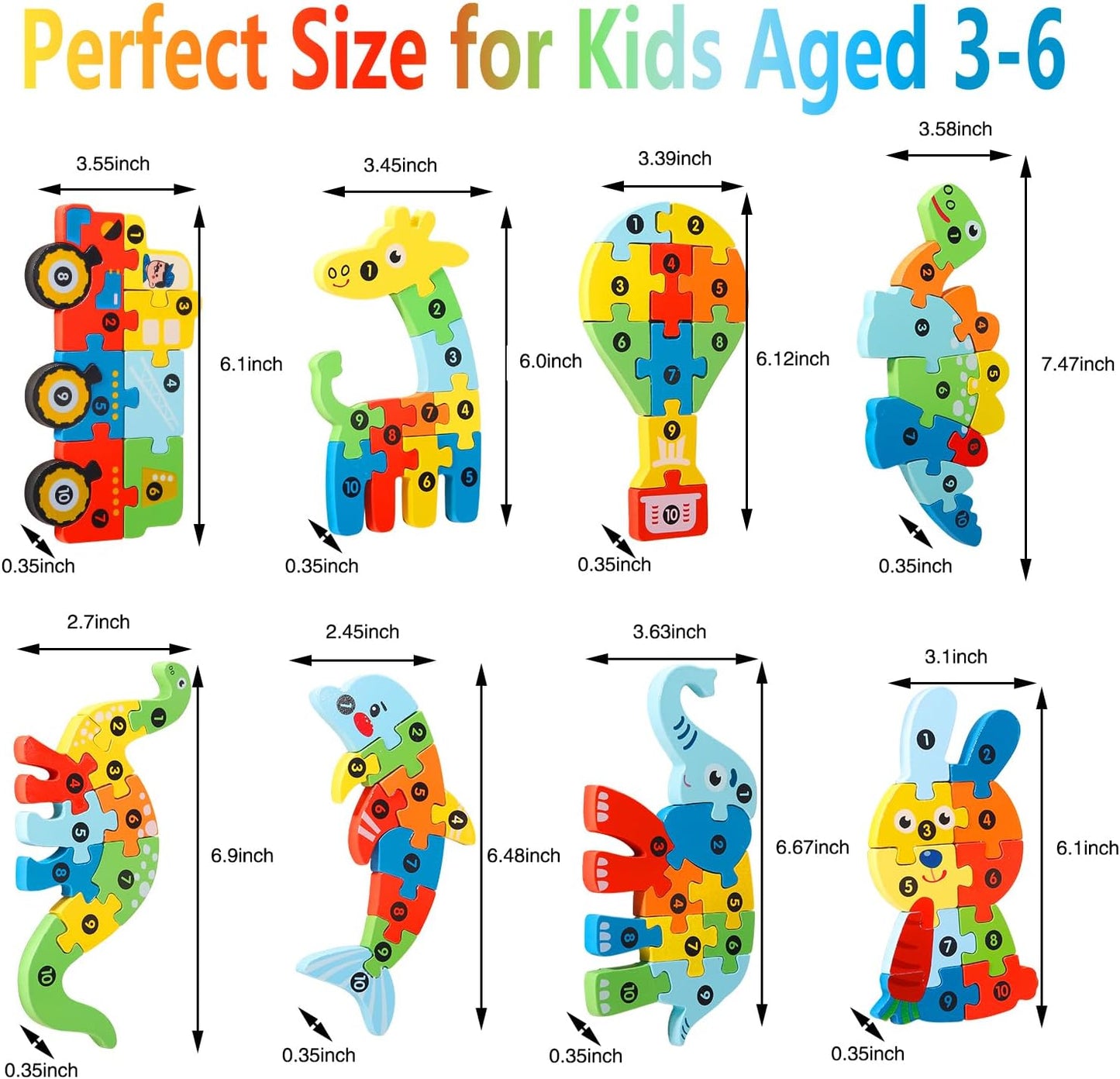 8PCS Wooden Toddler Puzzles for Kids Ages 3-5, Baby Toys for Kids Age 2 3 4 5 Years, Wooden Animal Shape Preschool Learning Jigsaw Toys for 3 Year Olds Boys Girls Gift