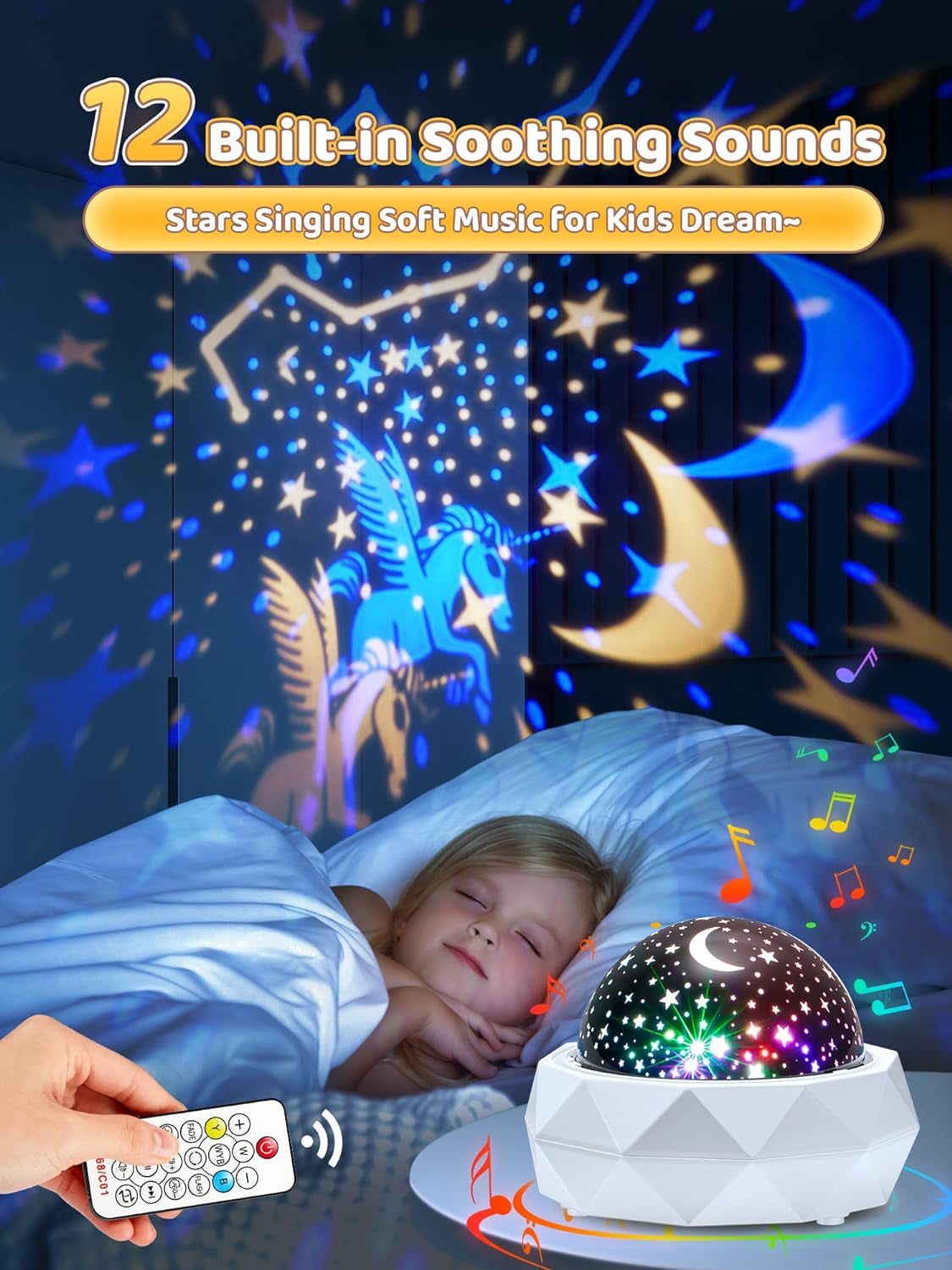 Night Light Projector for Kids Room+12 White Noises+144 Lightings, 3 Films +USB Rechargeabl Kids Night Light Projector, Star Night Light Projector Night Light for Kids Projector Night Light for Kids