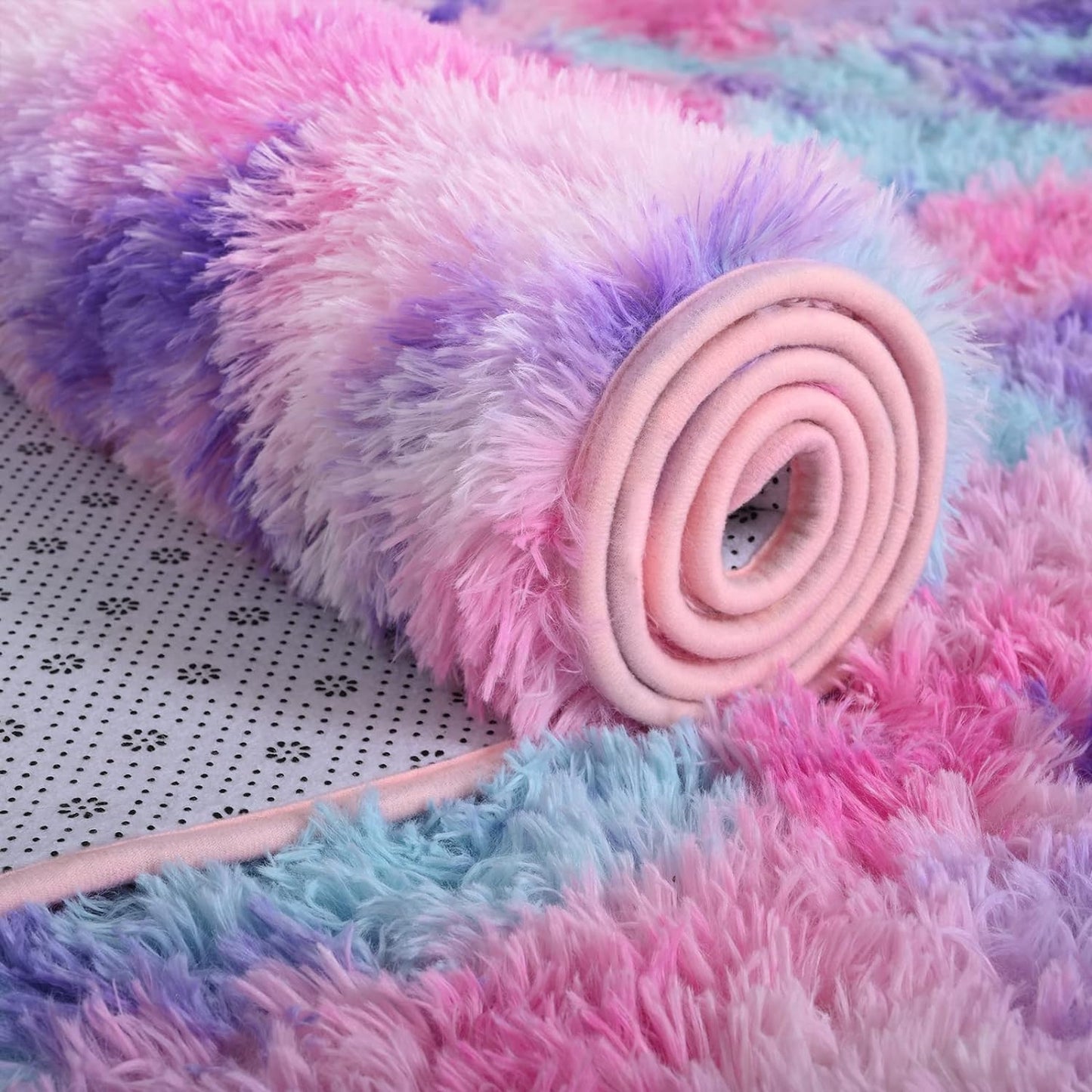 Soft Rainbow Area Rugs for Girls Room 3X5 Feet, Fluffy Cute Colorful Princess Carpet for Kids Teens Nursery Toddler,Bedroom Hot Pink