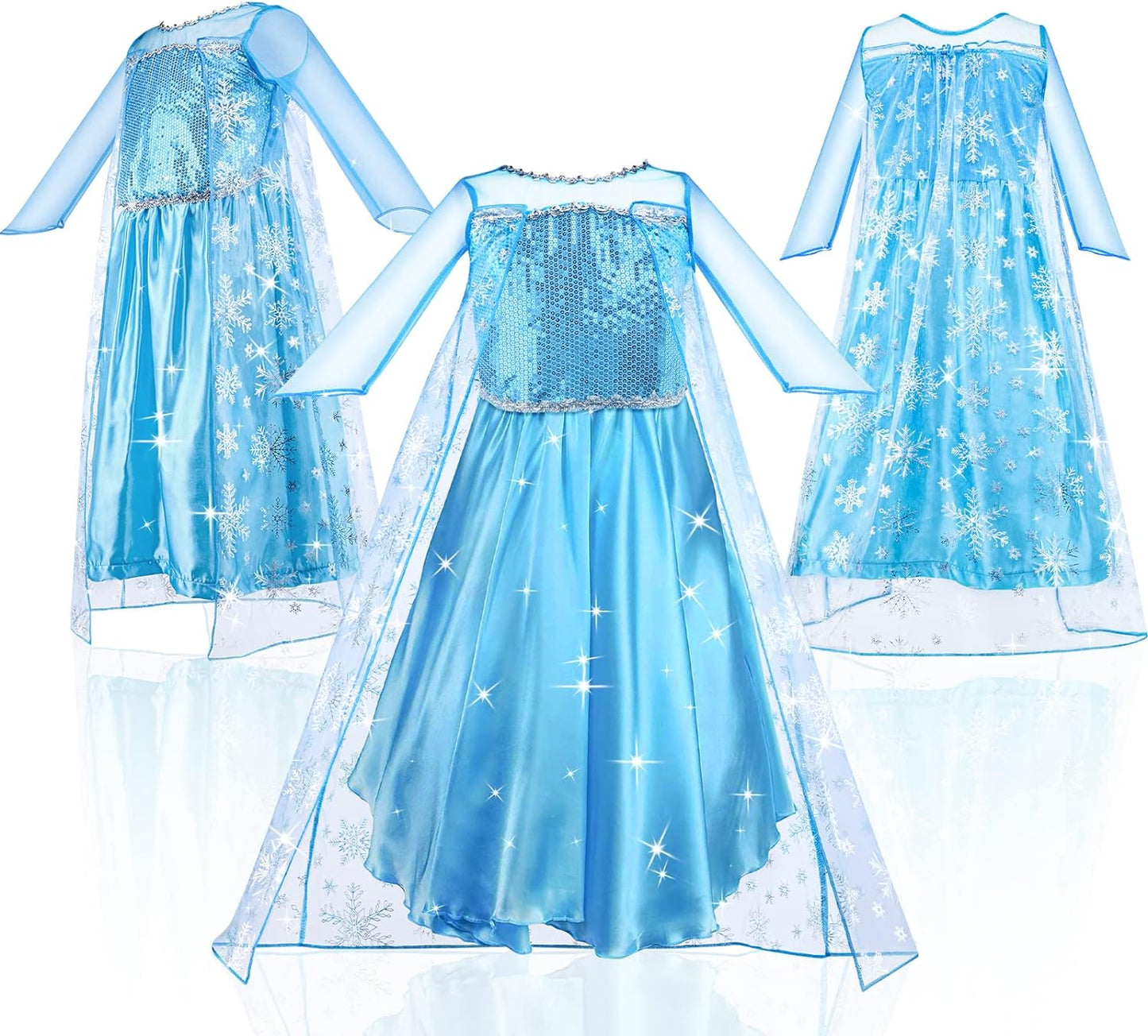 Princess Dress Costume for Girls Deluxe Fancy Dress up Birthday Cosplay Costume with Crown Wand Accessories