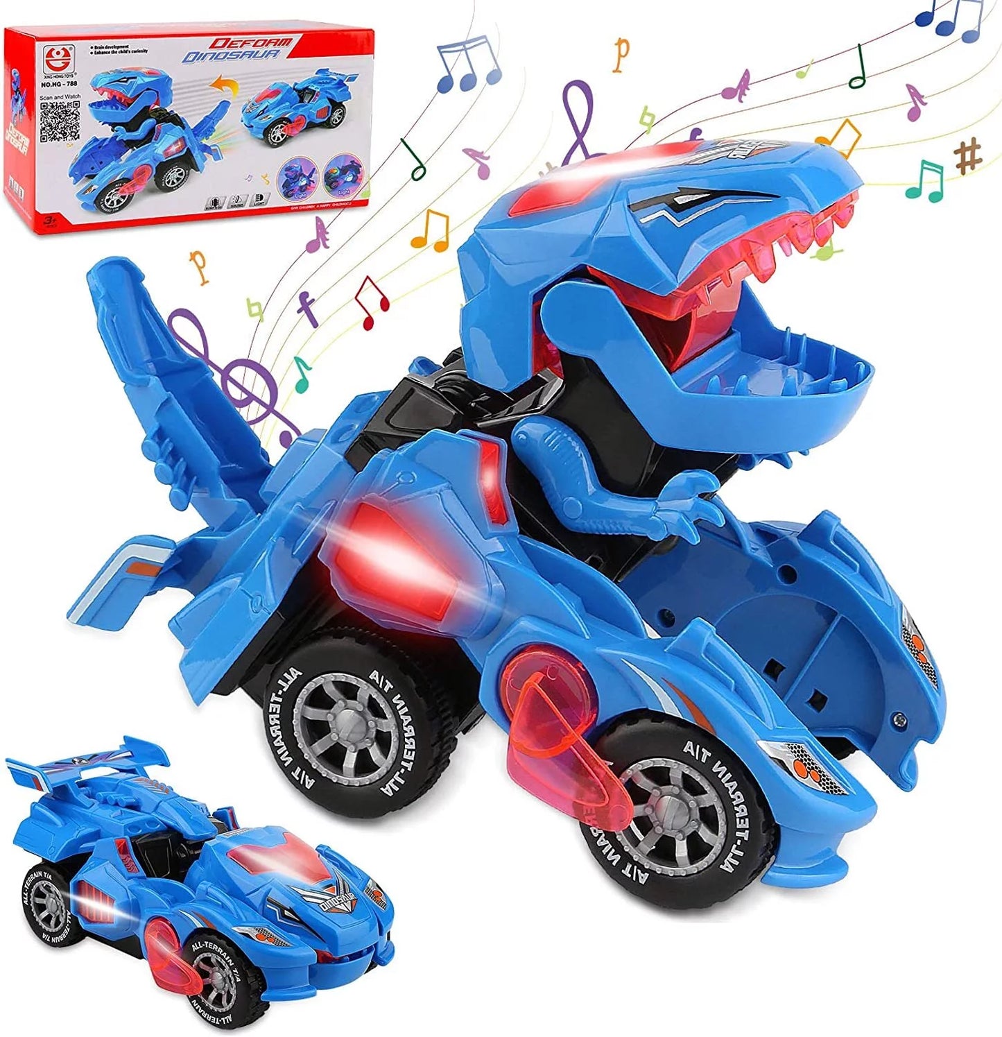 Transforming Dinosaur Car Toys,2 in 1 Automatic Dinosaur Transform Car Toy,Dinosaur Transforming Toy for Kids 3 Year Old and Up